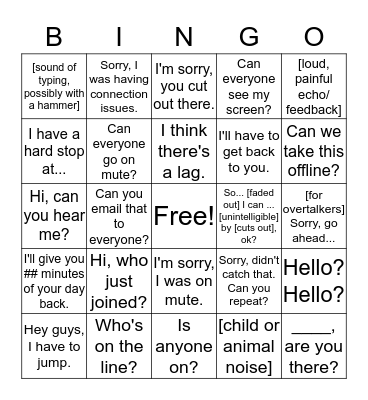 Conference Call Bingo Card