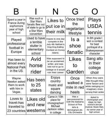 Little KNown Fact Bingo Card