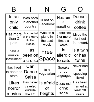 Get To Know You Bingo Card