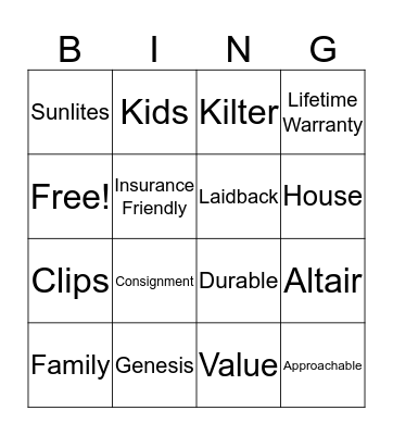 Proprietary Bingo Card