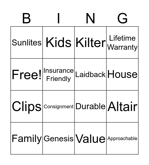 Proprietary Bingo Card