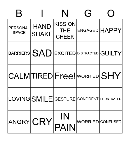 Body Language BINGO Card