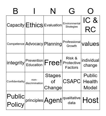 NCFADS 2016 Bingo Card