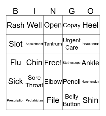 Medical Words Bingo Card