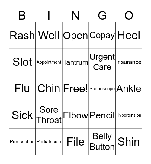 Medical Words Bingo Card