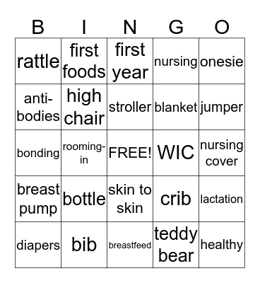 Baby BINGO Card