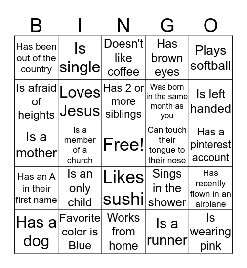 Girls Night Bingo Card