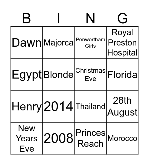 Amy Milly to be Bingo Card