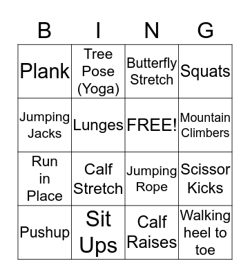 Fitness Bingo Card