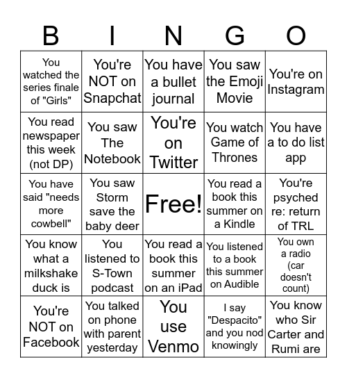 Media Bingo Card