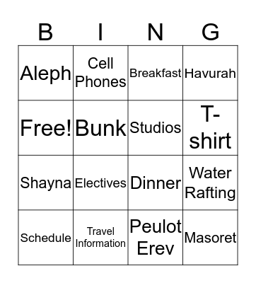 CHUG COCOA TSEVET MEETING Bingo Card