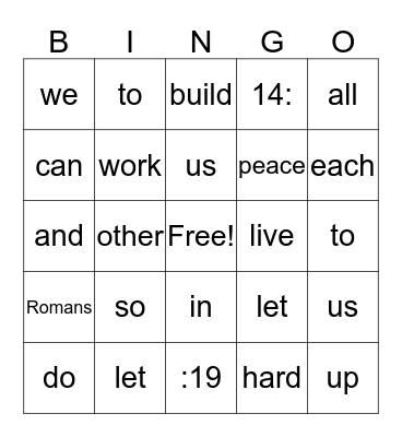 PEACE Bingo Card