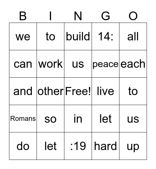 PEACE Bingo Card