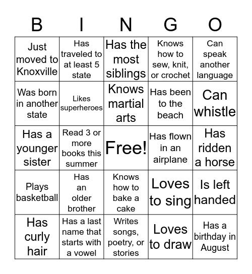 Find someone in this class who Bingo Card