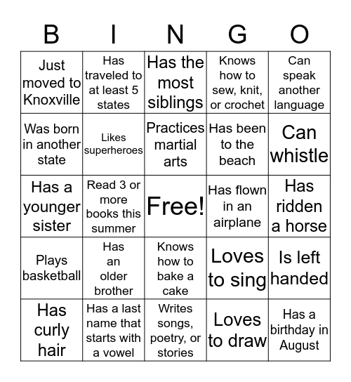 Find someone in this class who Bingo Card