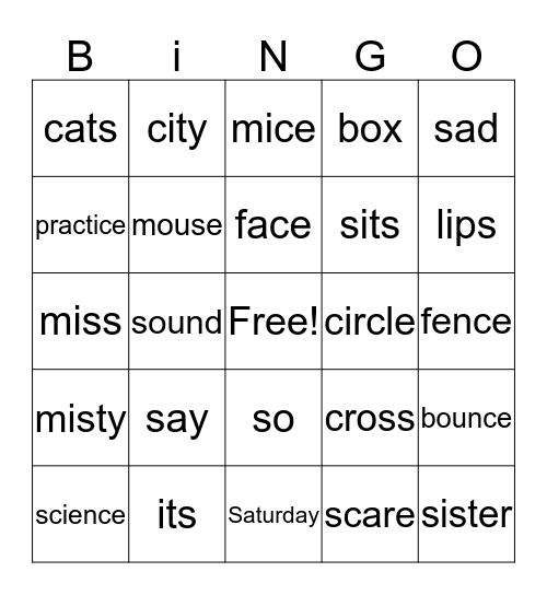 /s/./z/. /iz/ Bingo Card