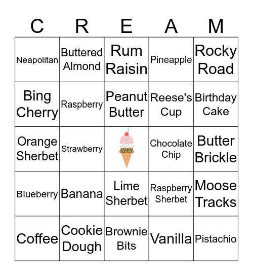 Ice Cream Bingo! Bingo Card