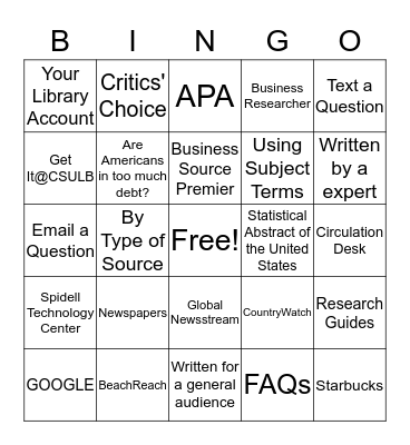 LIBRARY BINGO Card