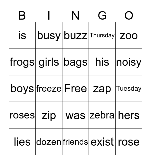 Bingo /z/ Bingo Card