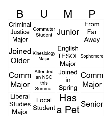 Bump Group Bingo Card