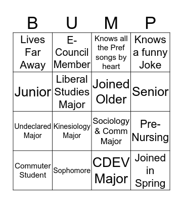 Bump Group Bingo Card