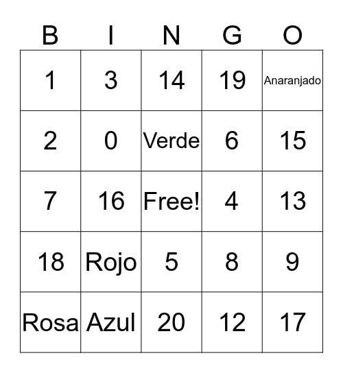 Spanish Bingo Card
