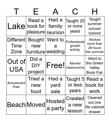 Getting to Know you Bingo Card