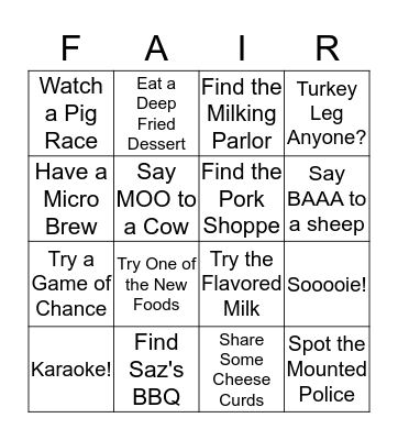 WISCONSIN STATE FAIR BINGO Card