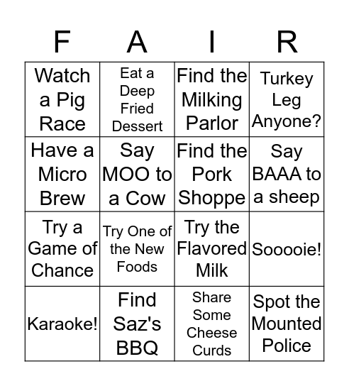 WISCONSIN STATE FAIR BINGO Card