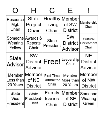 OHCE Leadership Bingo Card