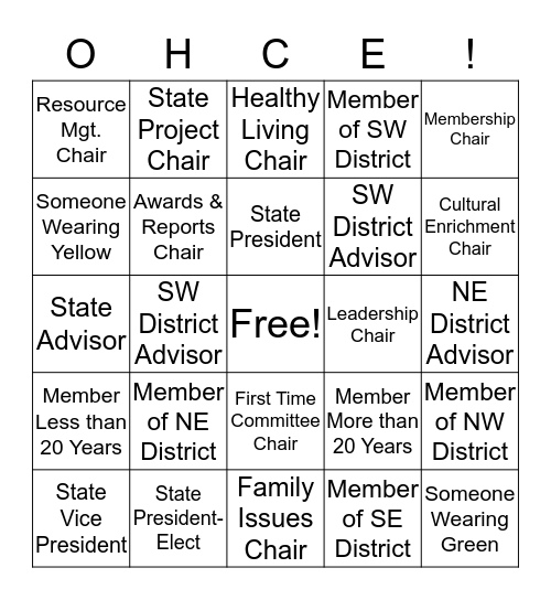 OHCE Leadership Bingo Card