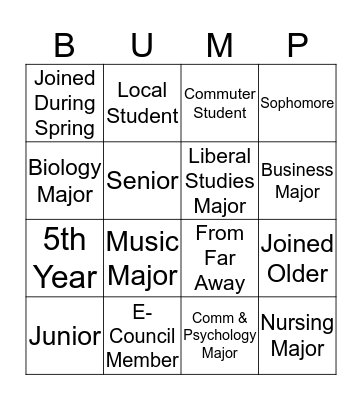 Bump Group Bingo Card