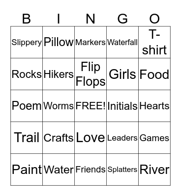 Activity Day Camp Bingo Card
