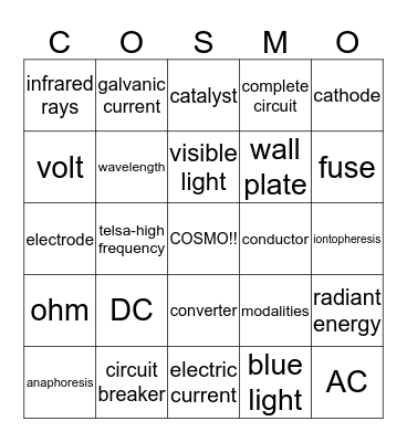 Electricity Bingo Card
