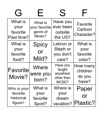 Who Am I ? Bingo Card