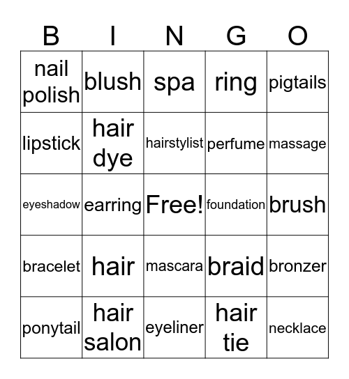makeup and beauty Bingo Card