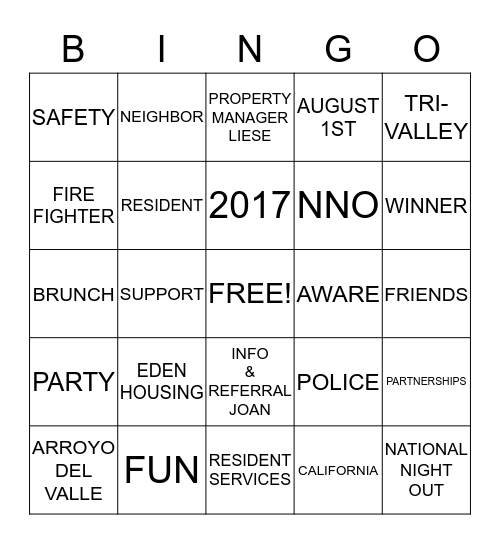 Arroyo Del Valle NNO BINGO Card