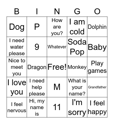Camp MOE Sign Language Bingo Card