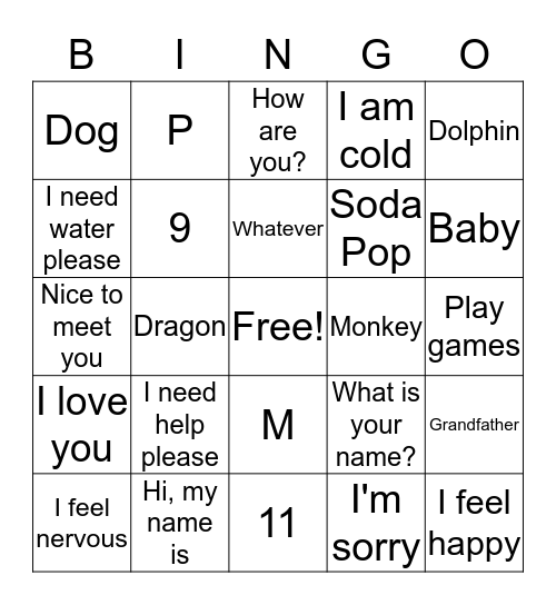 Camp MOE Sign Language Bingo Card