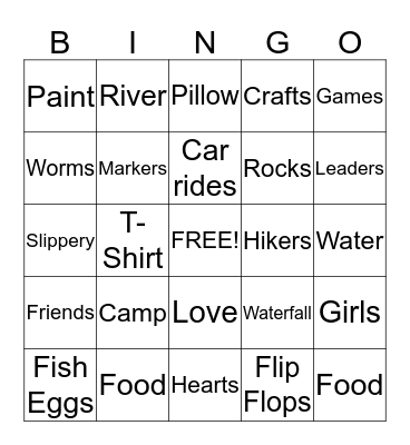 Activity Days Bingo Card