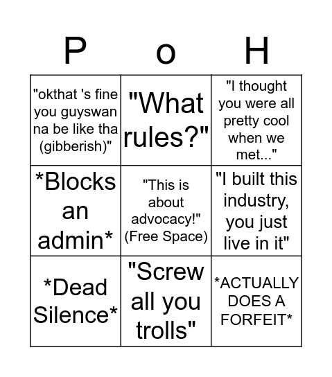 PoH Forfeit Bingo Card
