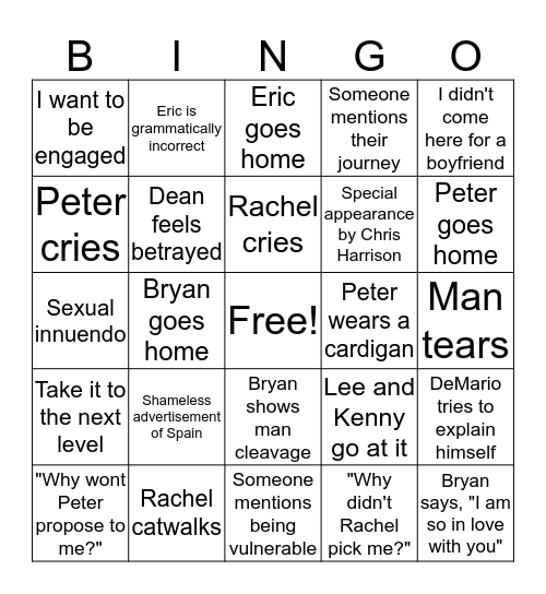 Peter and Bryan vs. Some other dude Bingo Card