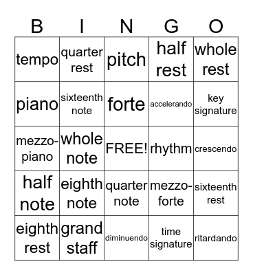 Music Terms 1 Bingo Card