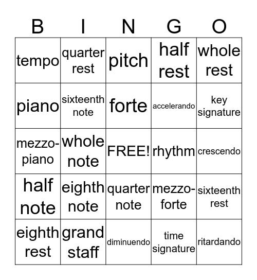 Music Terms 1 Bingo Card