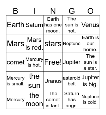 Planet BINGO Card