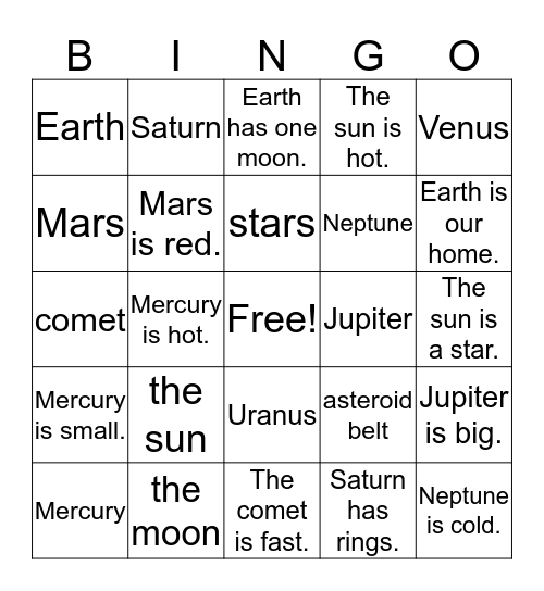 Planet BINGO Card