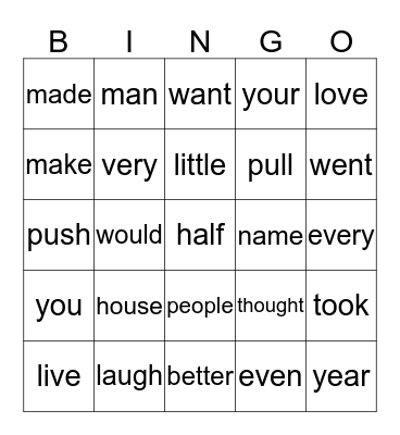 My Key Words Bingo Card
