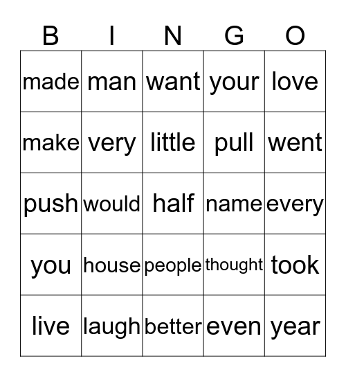 My Key Words Bingo Card