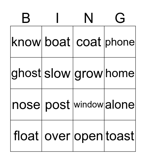 Long o Bingo Card