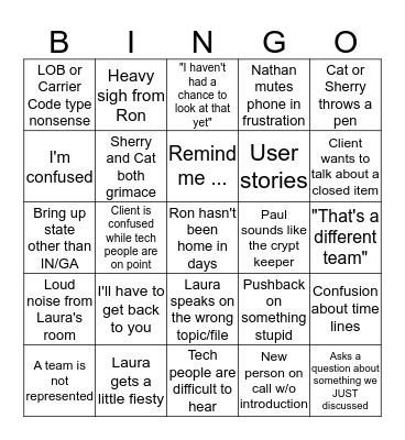 Caresource Conference Call Bingo Card